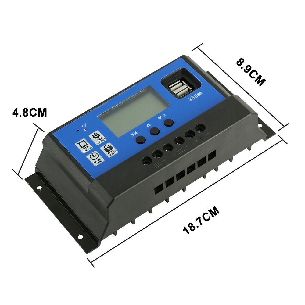 Contrôleur de charge solaire automatique 12V 24V PWM avec affichage LCD et double sortie USB pour camping-cars, cabanes isolées et systèmes domestiques