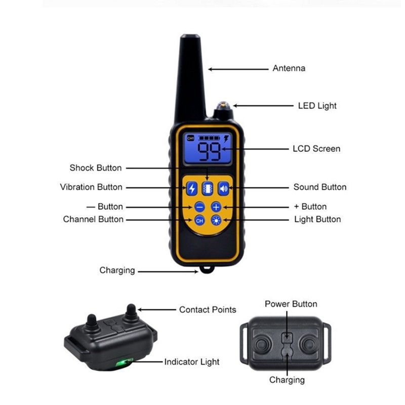 Collier de dressage pour chien électrique à télécommande, étanche, rechargeable, avec niveaux réglables, portée de 800 m, pour chiens de toutes tailles.