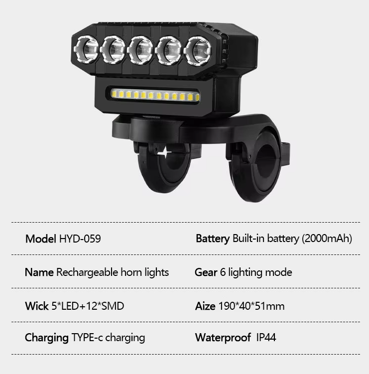 Lampe avant de vélo rechargeable USB avec klaxon cycliste 120 dB, design étanche pour cyclistes et navetteurs urbains