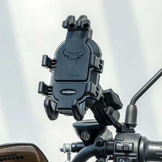 ROCKBROS Support de téléphone en aluminium durable pour moto et vélo, avec support réglable à absorption des chocs en silicone
