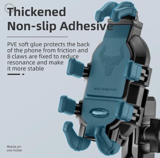 ROCKBROS Support de téléphone en aluminium durable pour moto et vélo, avec support réglable à absorption des chocs en silicone