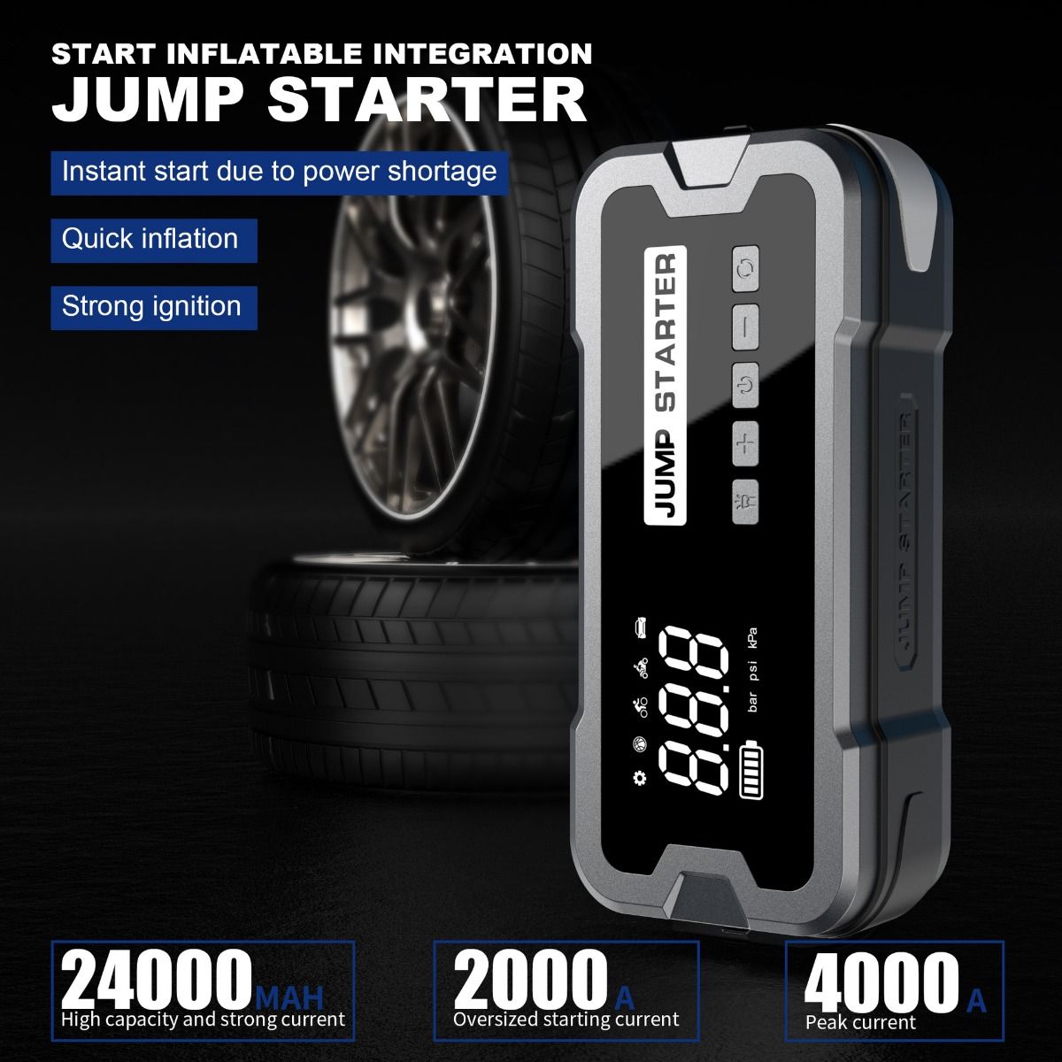 Banque d'alimentation portable de démarrage avec courant de pointe de 2000 A, conception compacte pour les problèmes de batterie de voiture