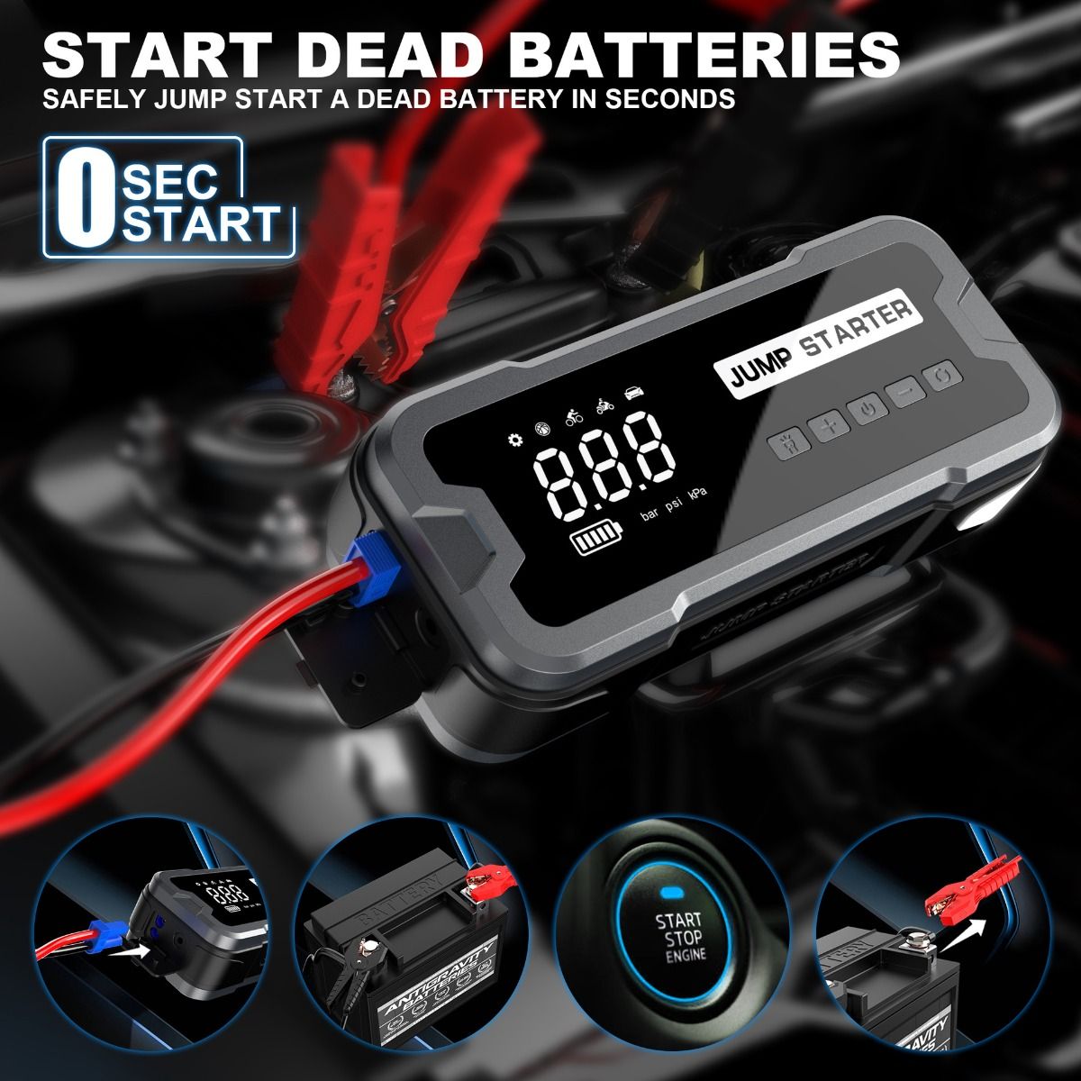Banque d'alimentation portable de démarrage avec courant de pointe de 2000 A, conception compacte pour les problèmes de batterie de voiture