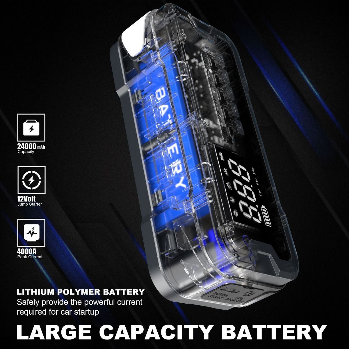 Banque d'alimentation portable de démarrage avec courant de pointe de 2000 A, conception compacte pour les problèmes de batterie de voiture