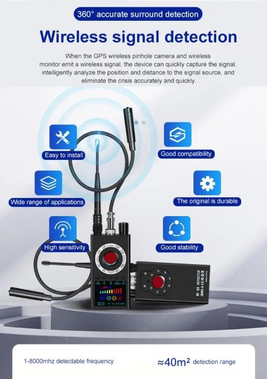 Détecteur de signaux RF sans fil K19, traceur GPS, dispositif de sécurité compact pour la protection de la vie privée et la détection de surveillance.