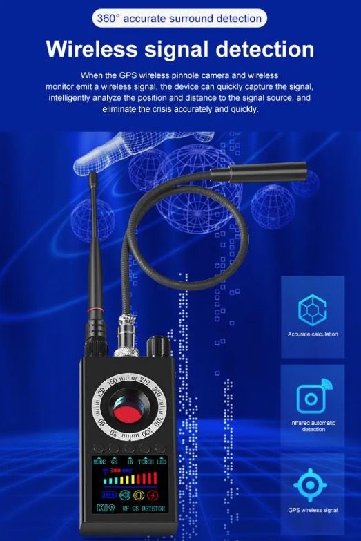 Détecteur de signaux RF sans fil K19, traceur GPS, dispositif de sécurité compact pour la protection de la vie privée et la détection de surveillance.