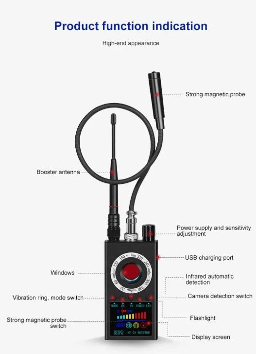 Détecteur de signaux RF sans fil K19, traceur GPS, dispositif de sécurité compact pour la protection de la vie privée et la détection de surveillance.