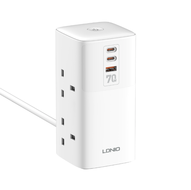 LDNIO Tour Multiprise Cubique avec Prises, Stations de Charge 70W, Filtre de Ligne 4 Prises, Fiche Type UK US EU vers Adaptateur Universel