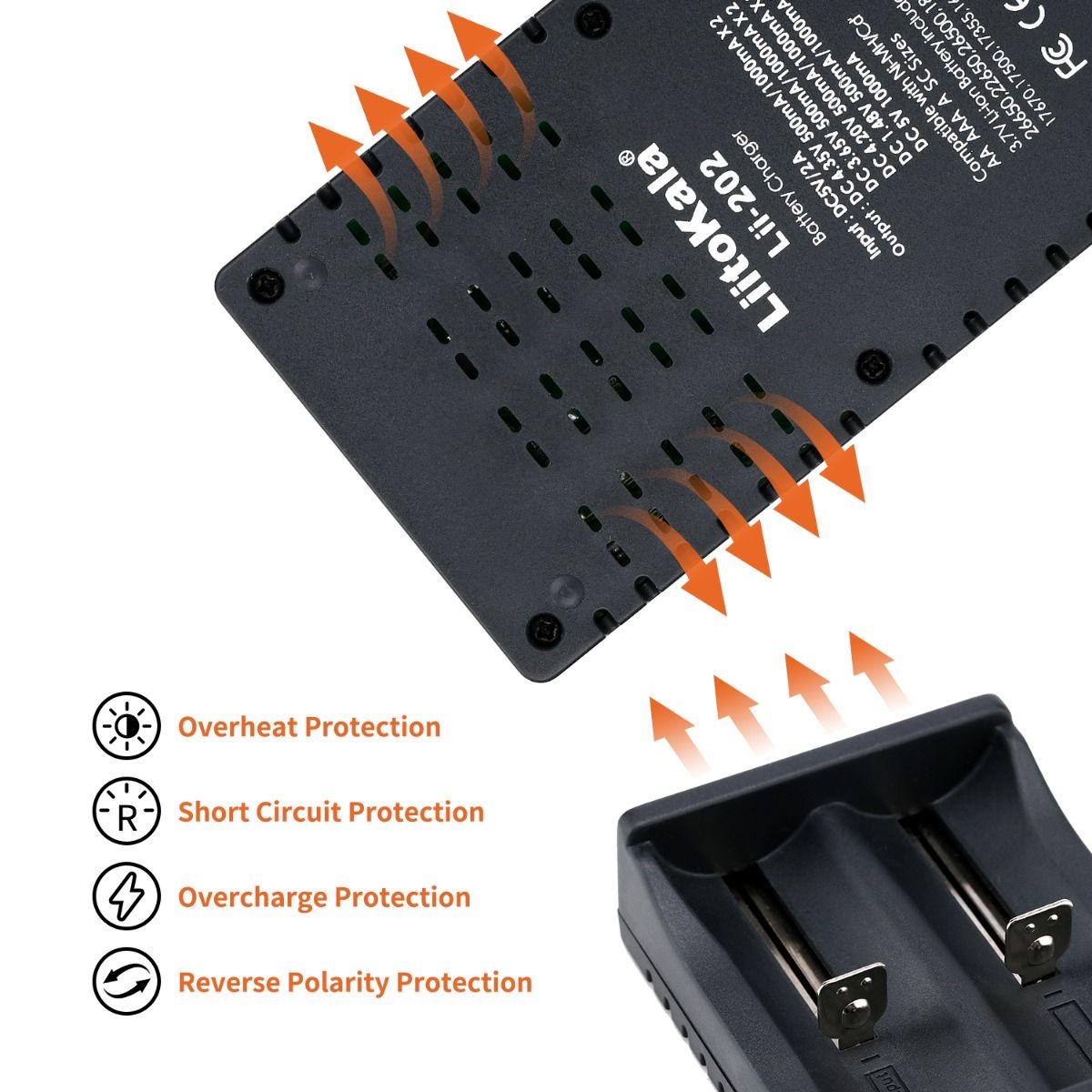 Chargeur intelligent Liitokala Lii-202 pour batteries lithium NiMH 18650, 26650, 21700, double canal avec sortie USB