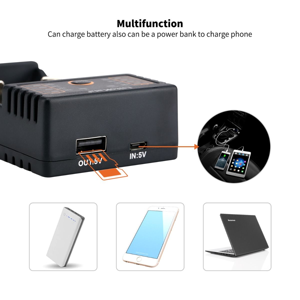 Chargeur intelligent Liitokala Lii-202 pour batteries lithium NiMH 18650, 26650, 21700, double canal avec sortie USB