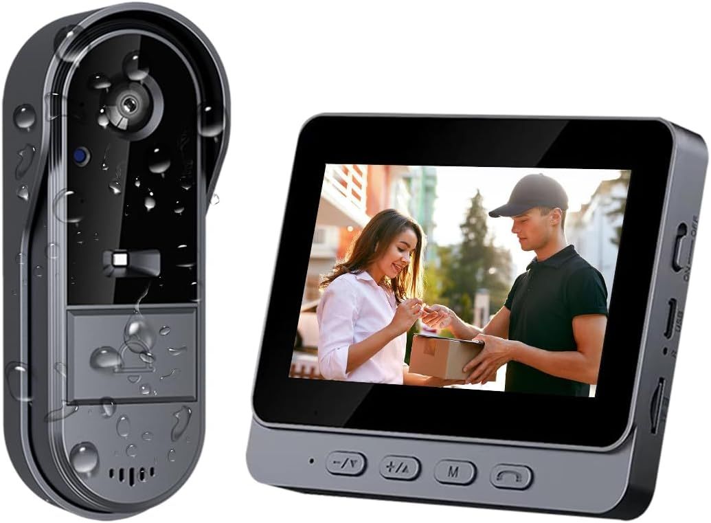 Caméras de sonnette sans fil avec écran de surveillance, étanches, audio bidirectionnel, sans abonnement, sans besoin de WiFi.
