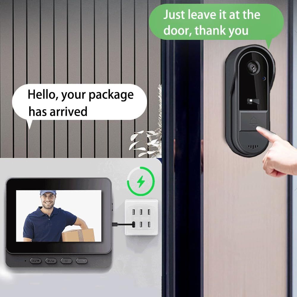 Caméras de sonnette sans fil avec écran de surveillance, étanches, audio bidirectionnel, sans abonnement, sans besoin de WiFi.