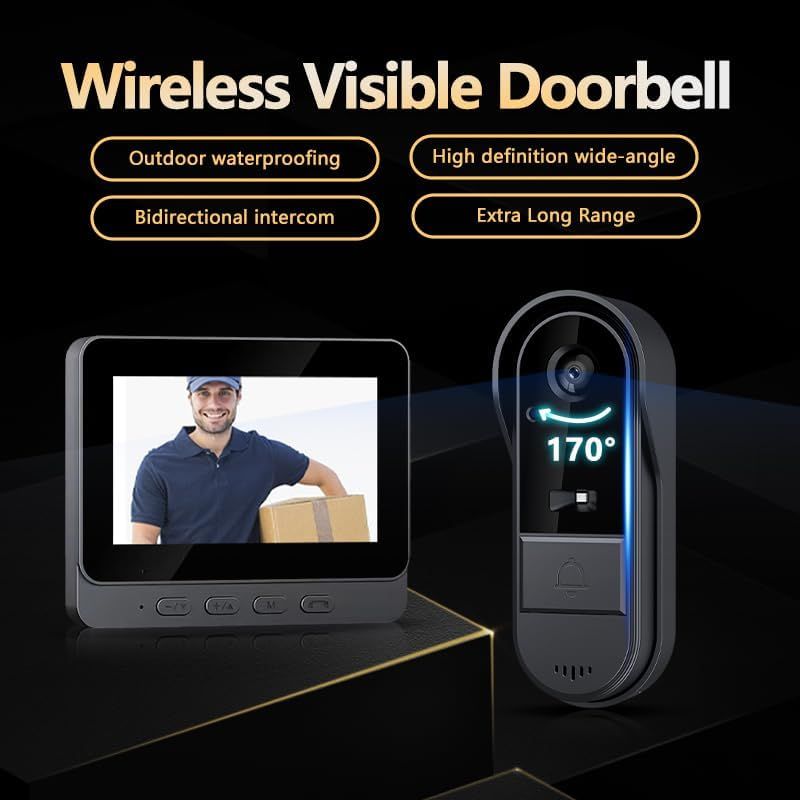 Caméras de sonnette sans fil avec écran de surveillance, étanches, audio bidirectionnel, sans abonnement, sans besoin de WiFi.