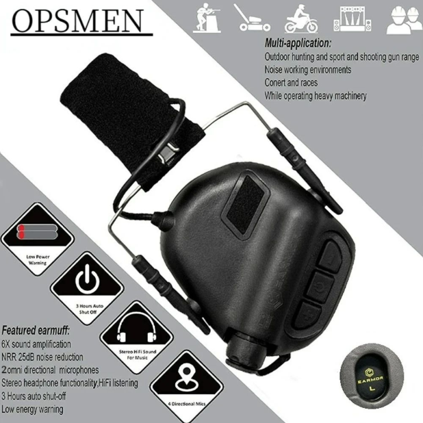 EARMOR M31 MOD4 Cache-Oreilles Électroniques de Tir avec Amplification de Son et Sécurité en Chasse