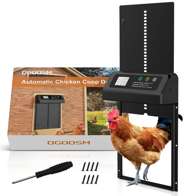 Ouverture automatique de porte de poulailler avec minuterie intégrée, porte électrique en aluminium durable résistant aux intempéries