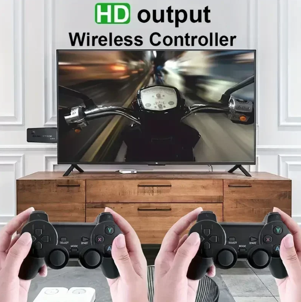 Console de jeux vidéo M8 avec deux manettes sans fil 2.4G, bibliothèque de 10 000 jeux rétro, modèle PS1 Atari 64G