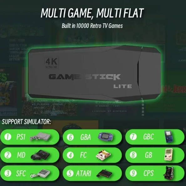 Console de jeux vidéo M8 avec deux manettes sans fil 2.4G, bibliothèque de 10 000 jeux rétro, modèle PS1 Atari 64G