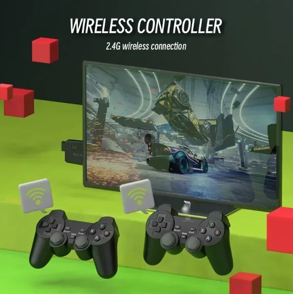 Console de jeux vidéo M8 avec deux manettes sans fil 2.4G, bibliothèque de 10 000 jeux rétro, modèle PS1 Atari 64G