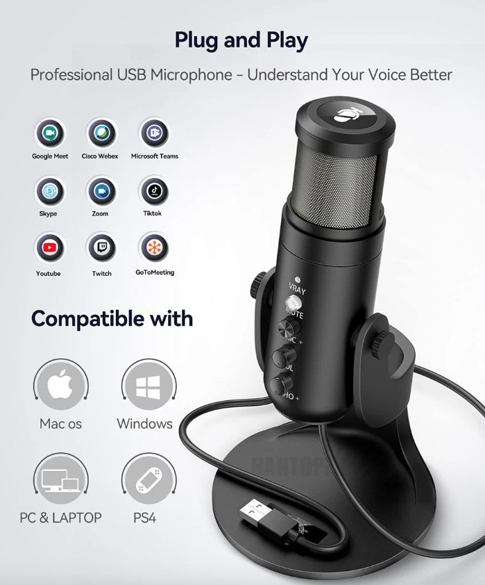 MU900PRO Microphone USB RGB pour Streaming avec éclairage RGB dynamique et diagramme polaire cardioïde pour une qualité sonore élevée