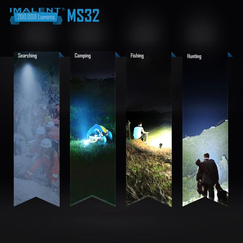 IMALENT MS32 Lampe torche LED haute puissance de 200 000 lumens avec multiples modes d'éclairage pour aventures en plein air