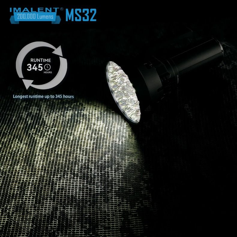 IMALENT MS32 Lampe torche LED haute puissance de 200 000 lumens avec multiples modes d'éclairage pour aventures en plein air