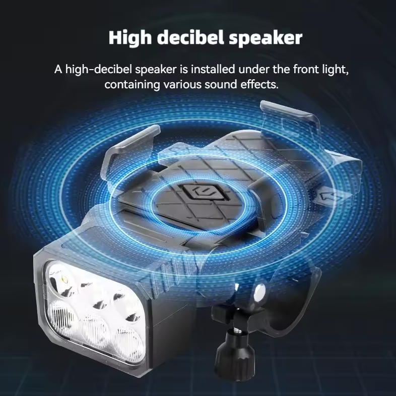 Feu avant de vélo avec klaxon et support de téléphone, phare de cyclisme multifonctionnel, lampe support de téléphone, accessoires de cyclisme