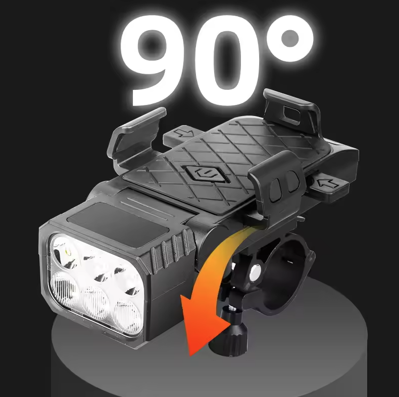 Feu avant de vélo avec klaxon et support de téléphone, phare de cyclisme multifonctionnel, lampe support de téléphone, accessoires de cyclisme