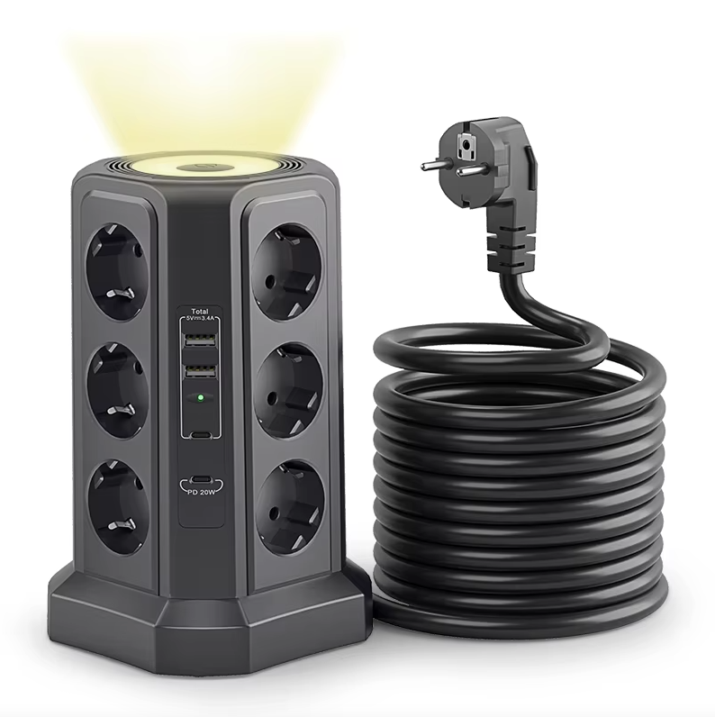 Protecteur de surtension multiprise UE 4000W 16A avec port USB, multiprise avec veilleuse