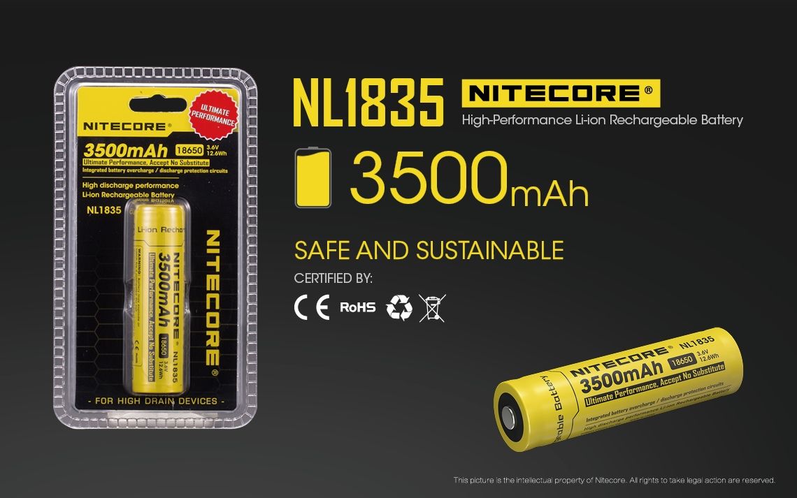 Batterie Li-ion rechargeable Nitecore 18650 NL1835 3500mAh pour une puissance durable et des performances fiables