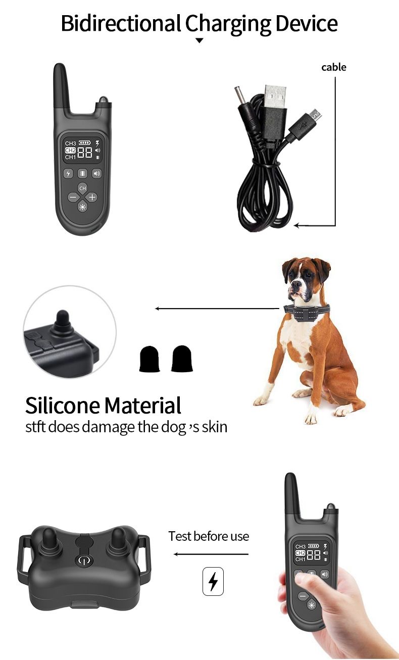 Collier de dressage électrique pour chien 800m, étanche, avec écran LCD, niveaux réglables humains, rechargeable.
