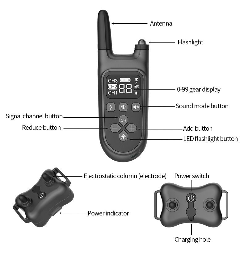 Collier de dressage électrique pour chien 800m, étanche, avec écran LCD, niveaux réglables humains, rechargeable.