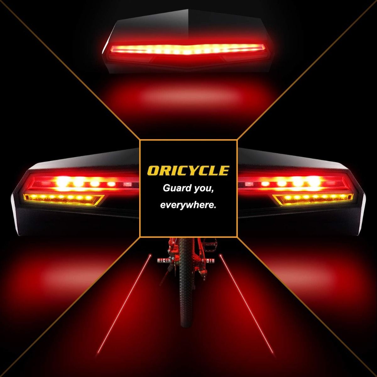C1 Feu arrière de vélo rechargeable LED - Télécommande, feux de virage, alerte de voie au sol, installation facile pour feu d'avertissement de sécurité cycliste
