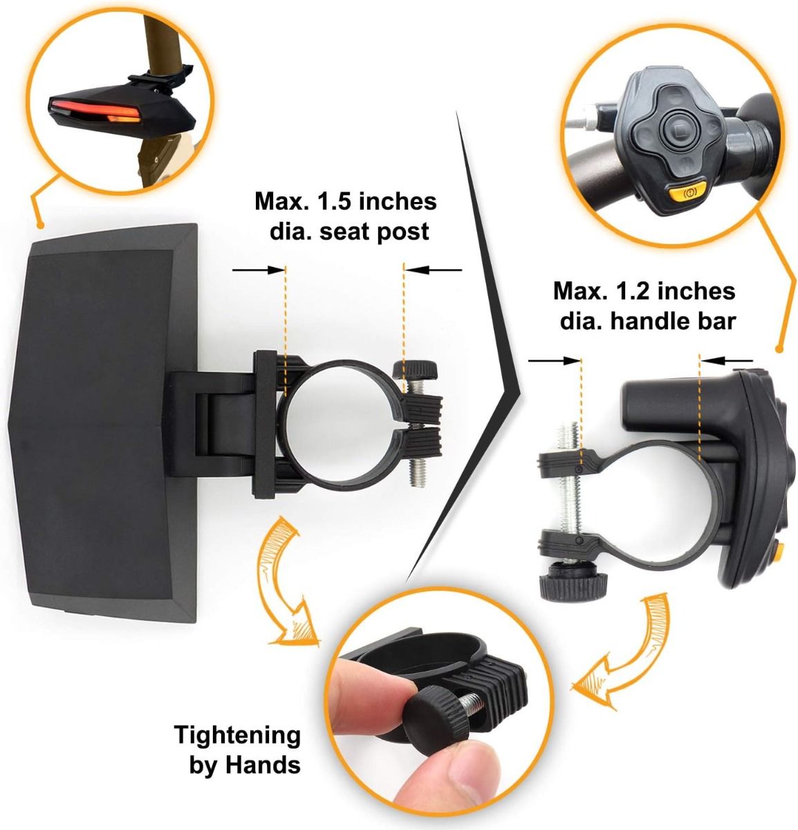 C1 Feu arrière de vélo rechargeable LED - Télécommande, feux de virage, alerte de voie au sol, installation facile pour feu d'avertissement de sécurité cycliste