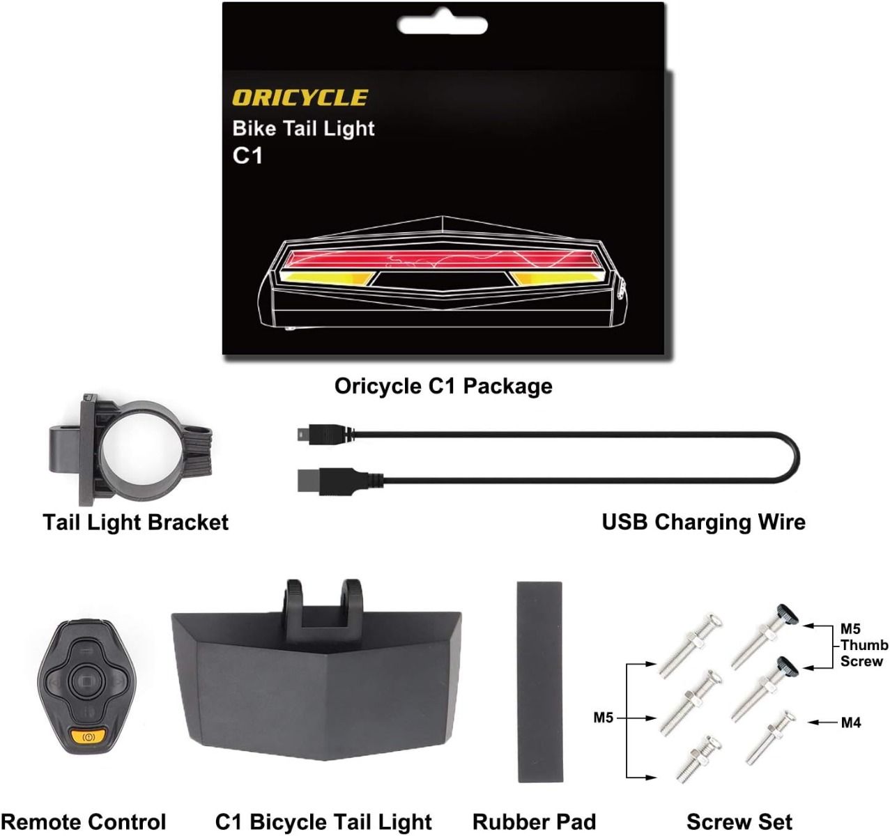 C1 Feu arrière de vélo rechargeable LED - Télécommande, feux de virage, alerte de voie au sol, installation facile pour feu d'avertissement de sécurité cycliste