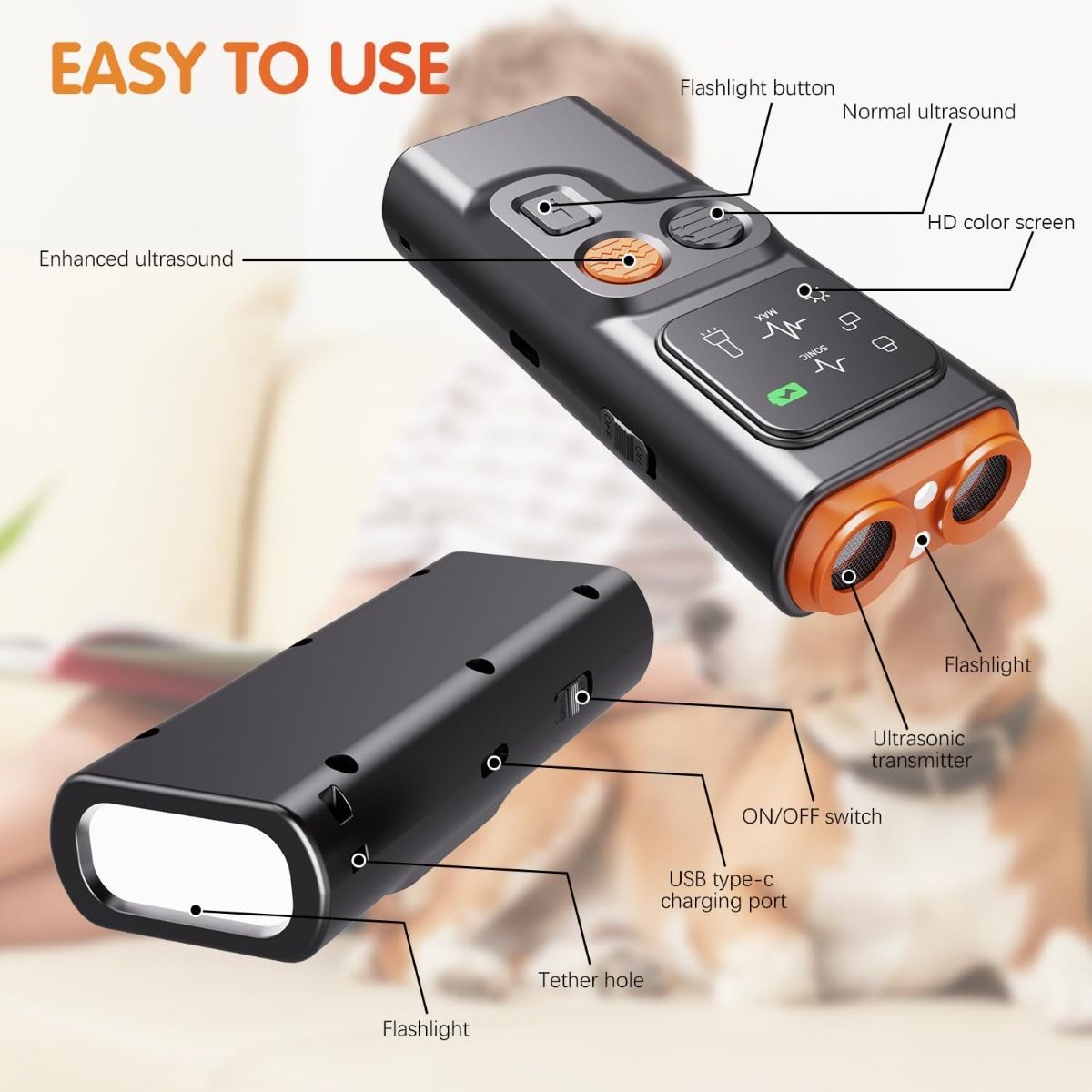 Bark Guard Dispositif anti-aboiement pour chiens, appareils dissuasifs contre les aboiements peuvent arrêter les mauvais comportements avec écran HD et lampe de poche LED