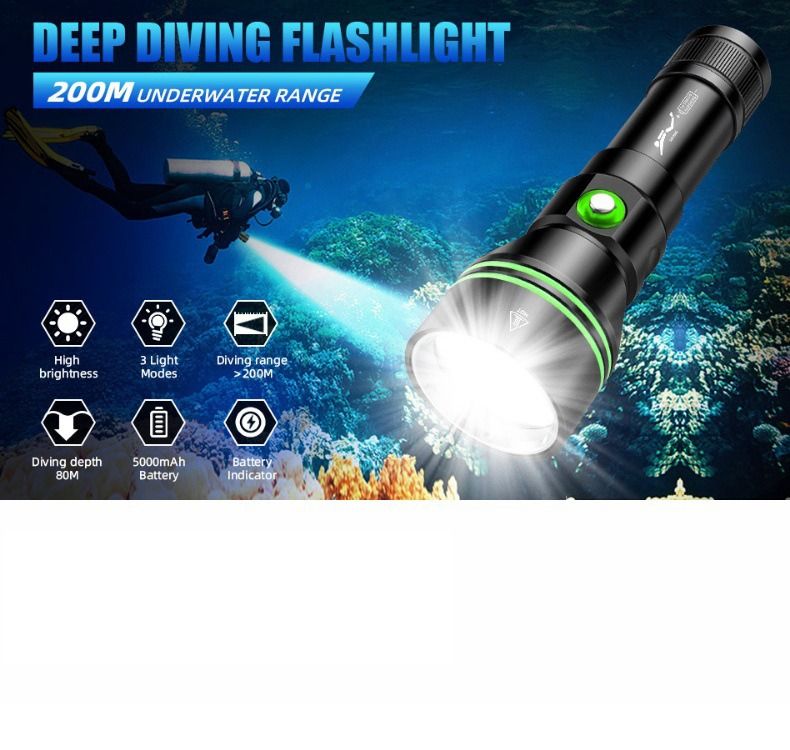 Top Lampe de Plongée P70 Étanche IPX8 | Torche Sous-Marine 5000 Lumens pour Plongée Nuit