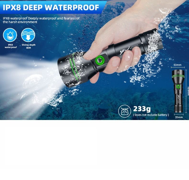 Top Lampe de Plongée P70 Étanche IPX8 | Torche Sous-Marine 5000 Lumens pour Plongée Nuit