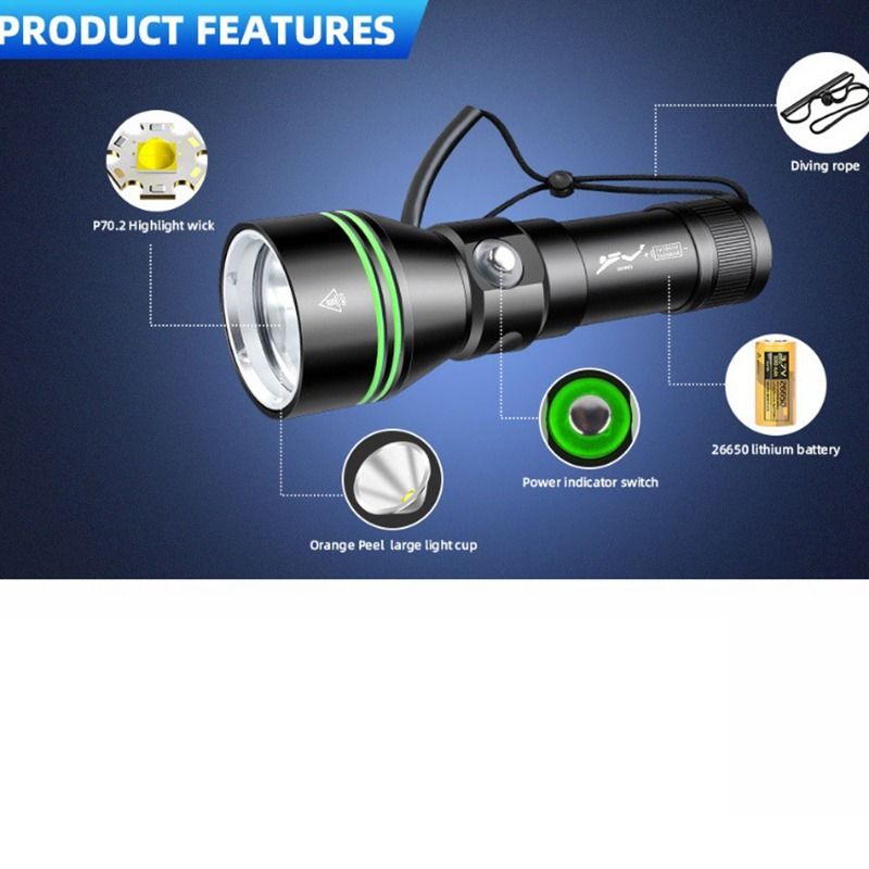 Top Lampe de Plongée P70 Étanche IPX8 | Torche Sous-Marine 5000 Lumens pour Plongée Nuit