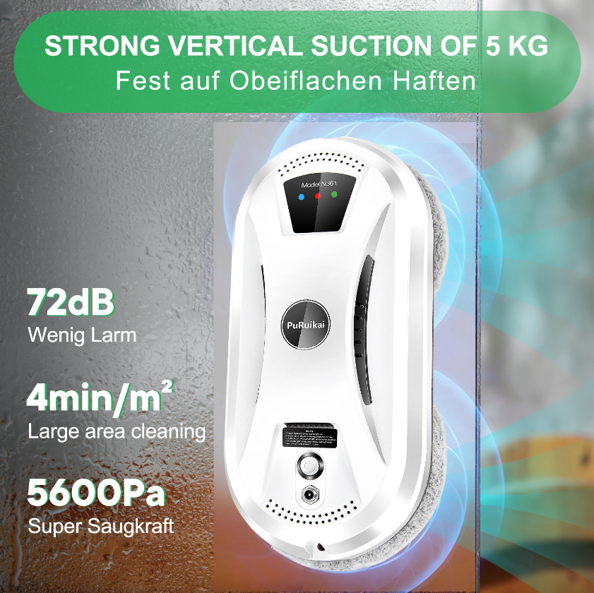 PuRuiKai Robot nettoyeur de vitres domestique intelligent, aspirateur pour vitres, essuyage imitatif intelligent à une touche pour grande hauteur