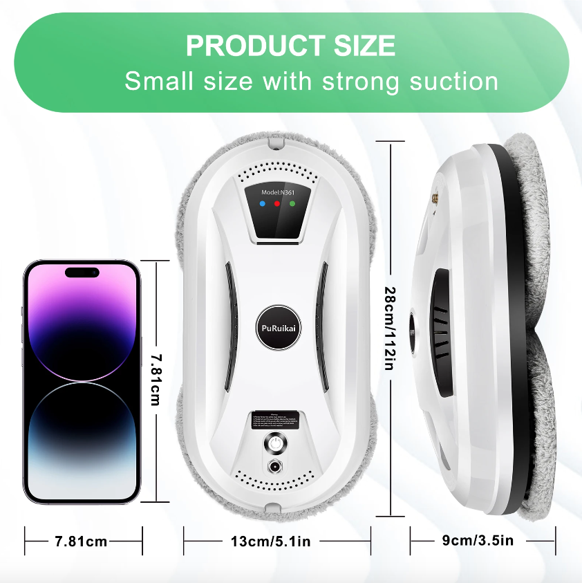 PuRuiKai Robot nettoyeur de vitres domestique intelligent, aspirateur pour vitres, essuyage imitatif intelligent à une touche pour grande hauteur