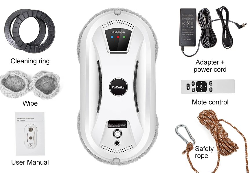 PuRuiKai Robot nettoyeur de vitres domestique intelligent, aspirateur pour vitres, essuyage imitatif intelligent à une touche pour grande hauteur