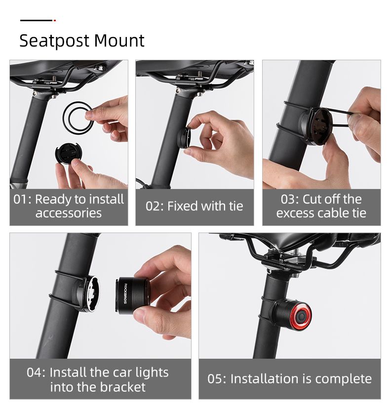 ROCKBROS Q3 Feu arrière de vélo avec capteur de frein intelligent, étanche IPX6 pour la sécurité en VTT et cyclisme sur route