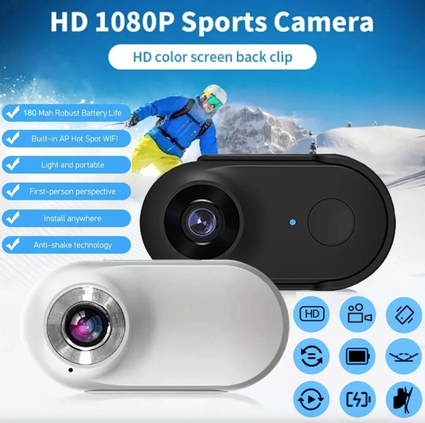 Caméra pouce WiFi HD Enregistreur sportif Caméra sport Enregistreur vidéo pour moto Caméra pour animal de compagnie