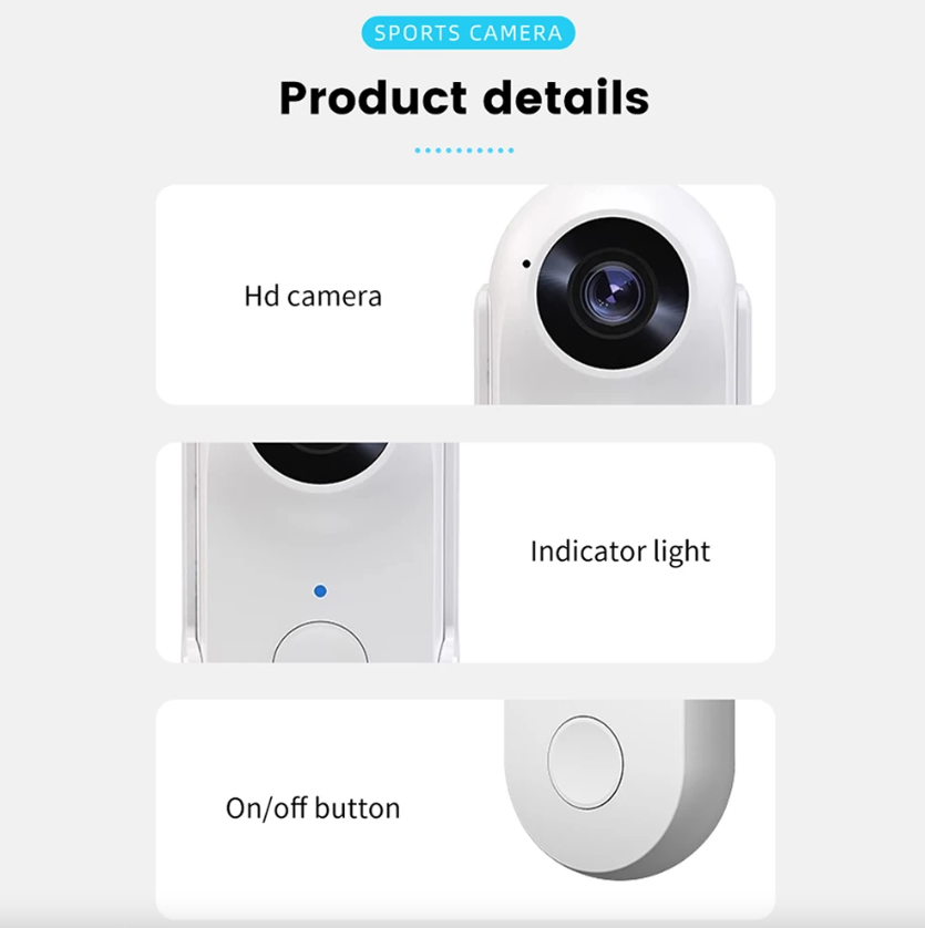 Caméra pouce WiFi HD Enregistreur sportif Caméra sport Enregistreur vidéo pour moto Caméra pour animal de compagnie