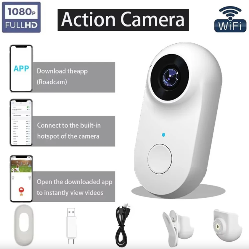 Caméra pouce WiFi HD Enregistreur sportif Caméra sport Enregistreur vidéo pour moto Caméra pour animal de compagnie