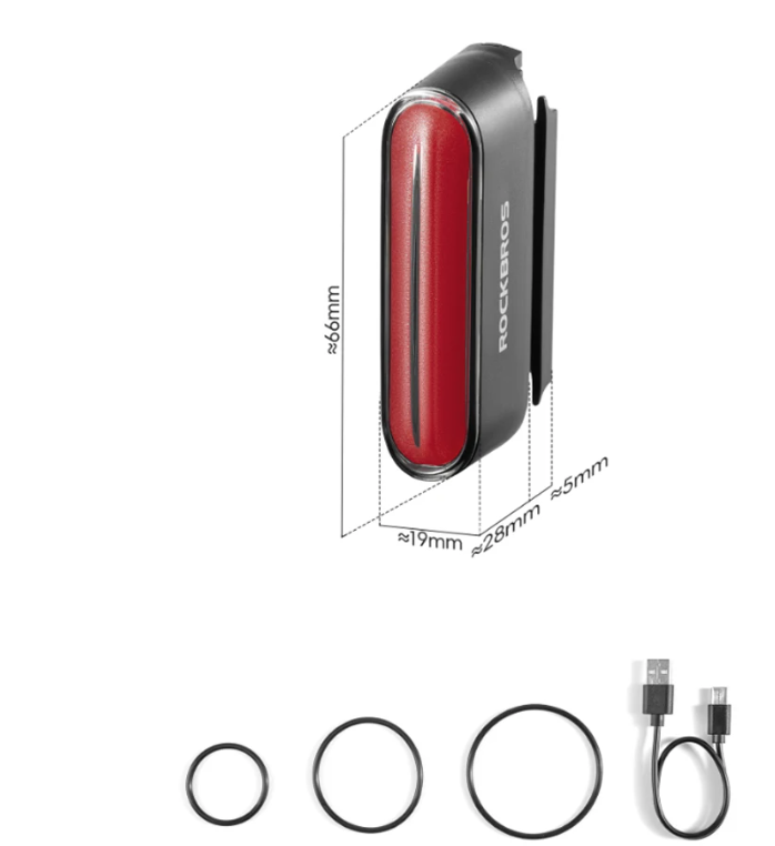ROCKBROS Feu arrière magnétique pour vélo IPX6 étanche 7 modes capteur intelligent feu d'avertissement de sécurité nocturne accessoires de cyclisme