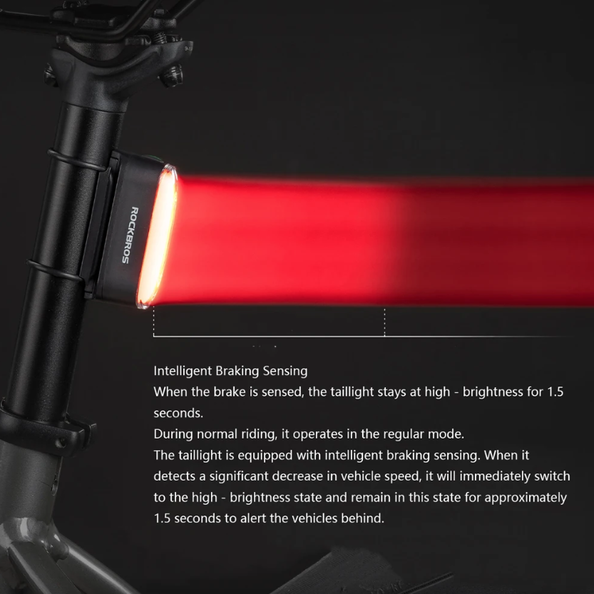 ROCKBROS Feu arrière magnétique pour vélo IPX6 étanche 7 modes capteur intelligent feu d'avertissement de sécurité nocturne accessoires de cyclisme