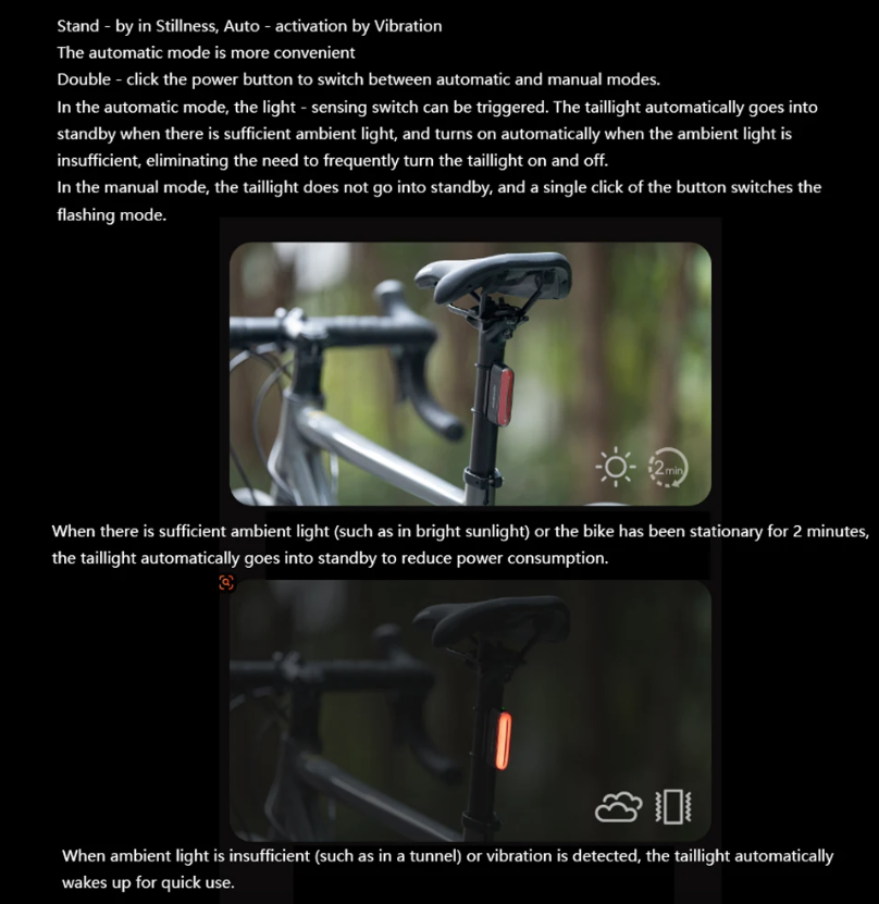 ROCKBROS Feu arrière magnétique pour vélo IPX6 étanche 7 modes capteur intelligent feu d'avertissement de sécurité nocturne accessoires de cyclisme
