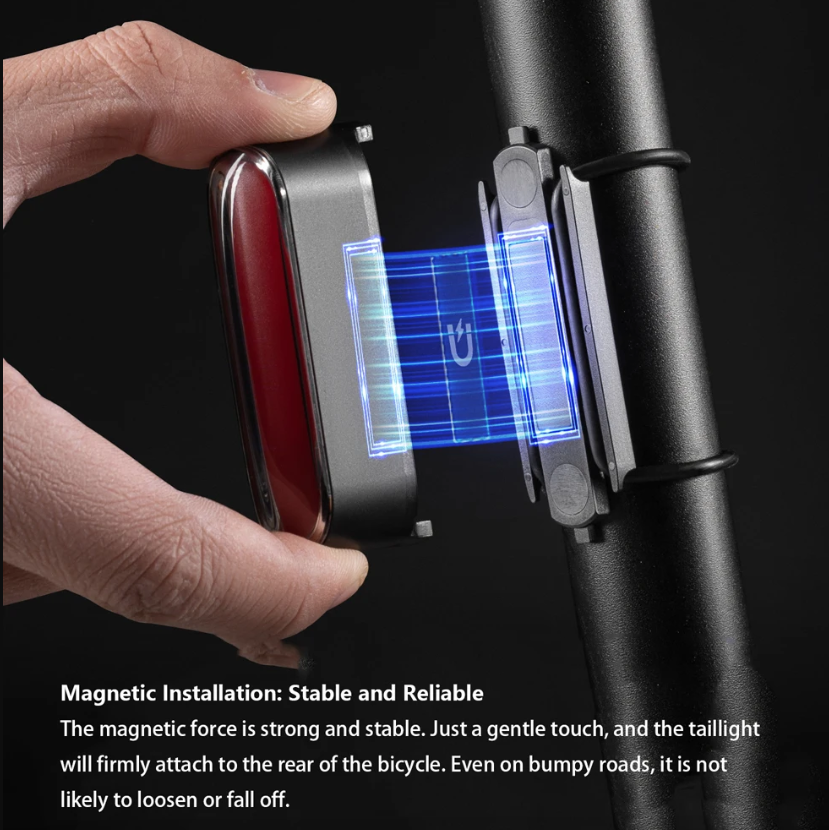 ROCKBROS Feu arrière magnétique pour vélo IPX6 étanche 7 modes capteur intelligent feu d'avertissement de sécurité nocturne accessoires de cyclisme