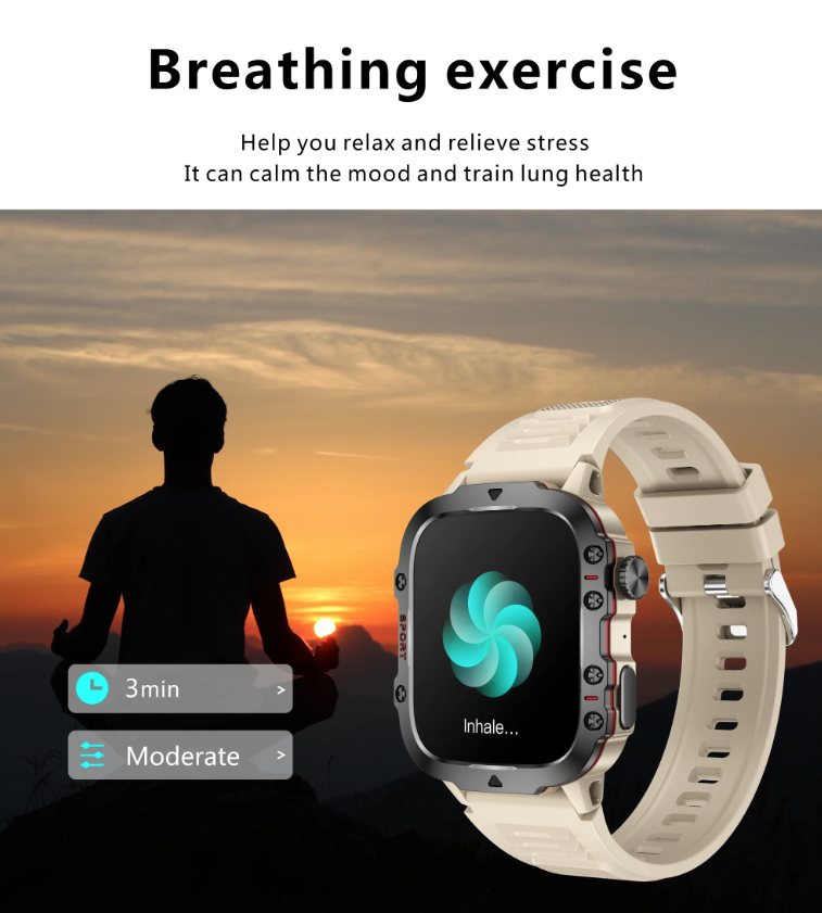 QX11 Smart Watch Homme IP68 5ATM Sports Extérieur Fitness Tracker Moniteur de Santé 1.96" Appel BT Smartwatch